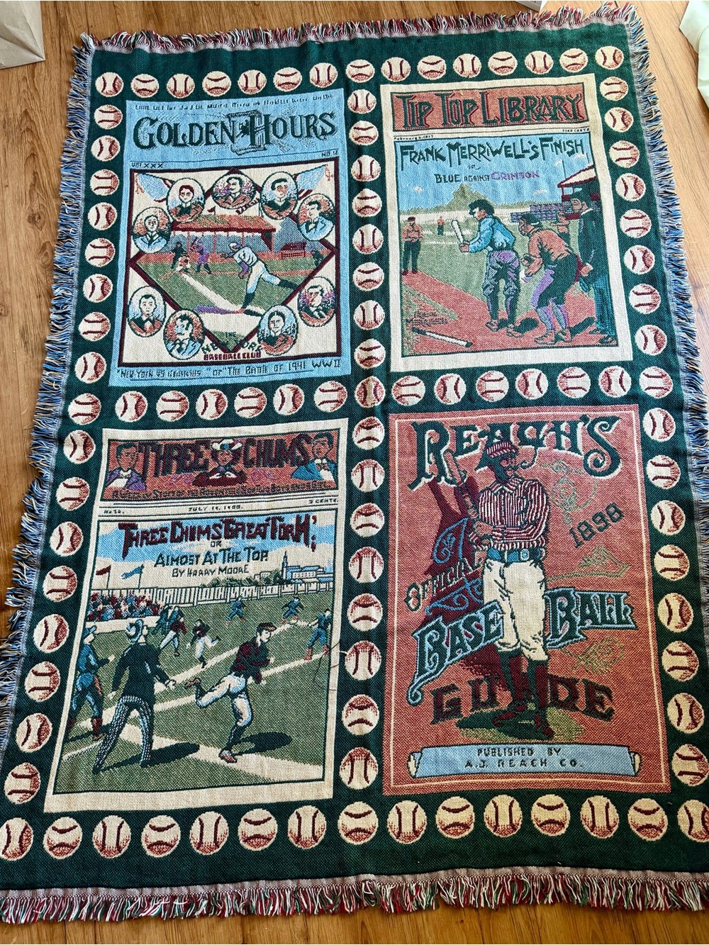 Goodwin Weavers Old Ball Game Baseball Cotton Throw Blanket 48x67 Fringed